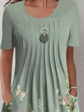 Casual Floral Round Neck Mid-length Straight Dress ins